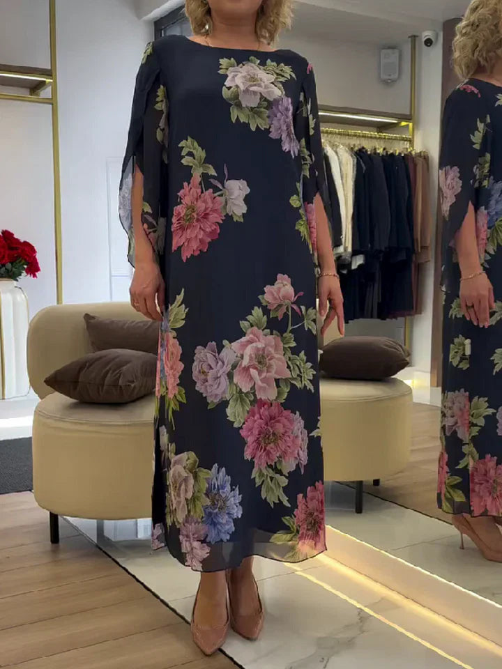 Women's Floral Print Chiffon Maxi Dress - Elegant Summer Occasion