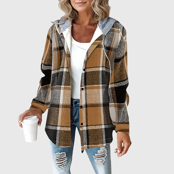 Women's Plaid Hooded Shirt Jacket - Casual Everyday Layer