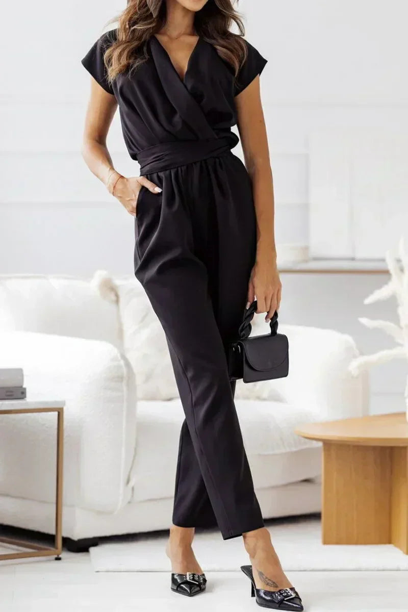 Women's Sable Short Sleeve V-Neck Jumpsuit - Effortless Chic