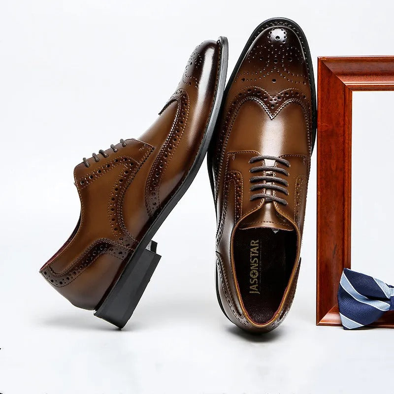 Men's Perforated Leather Oxford Shoes – Formal Brogue Detailing