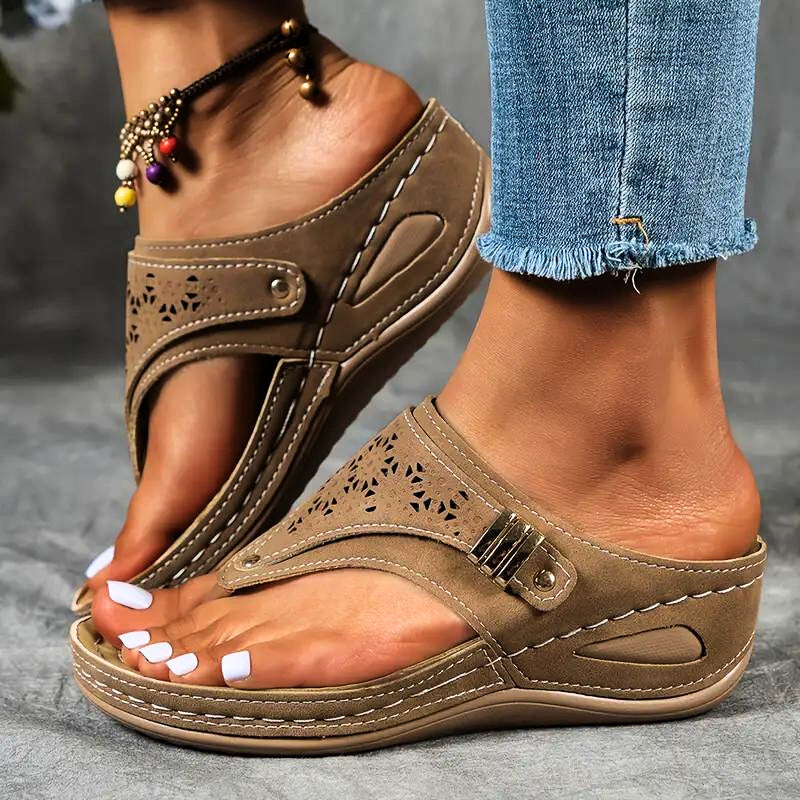 Women's Aurora Leather Strap Sandals – Cushioned Summer Comfort