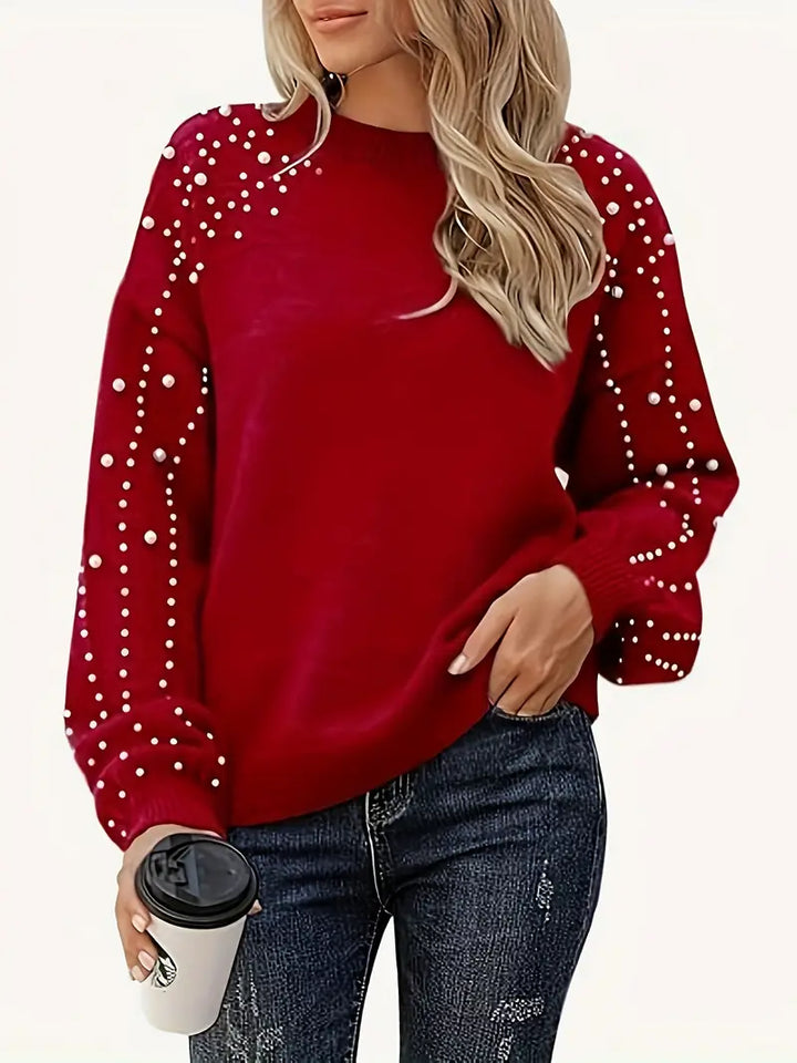 Women's Pearl Charm Knit Sweater - Cozy & Elegant Style