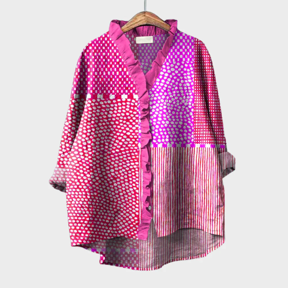 Women's Artistic Print Summer Blouse - Elegant & Breathable