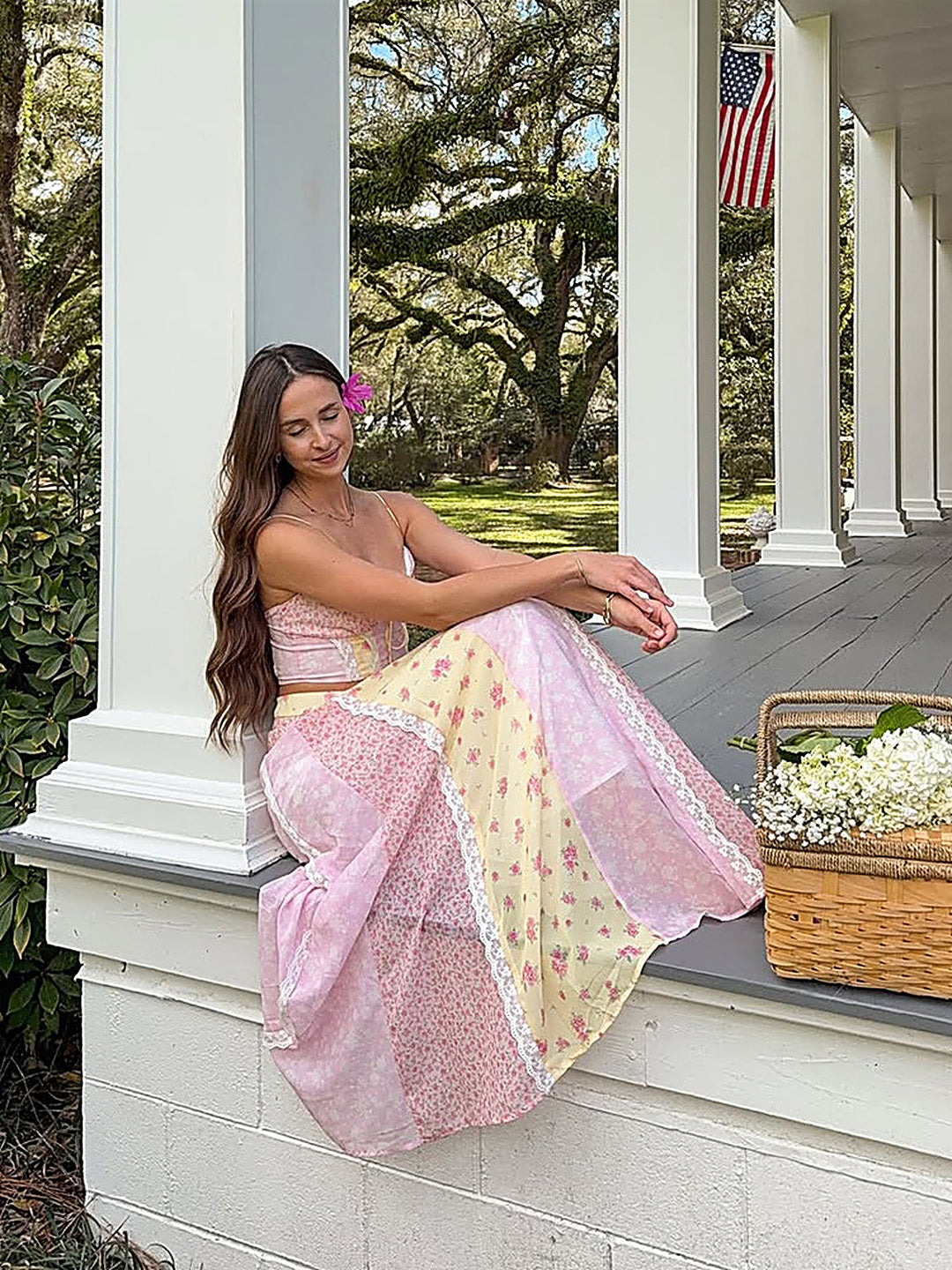 Pastoral Floral Cami Top + Skirt Set