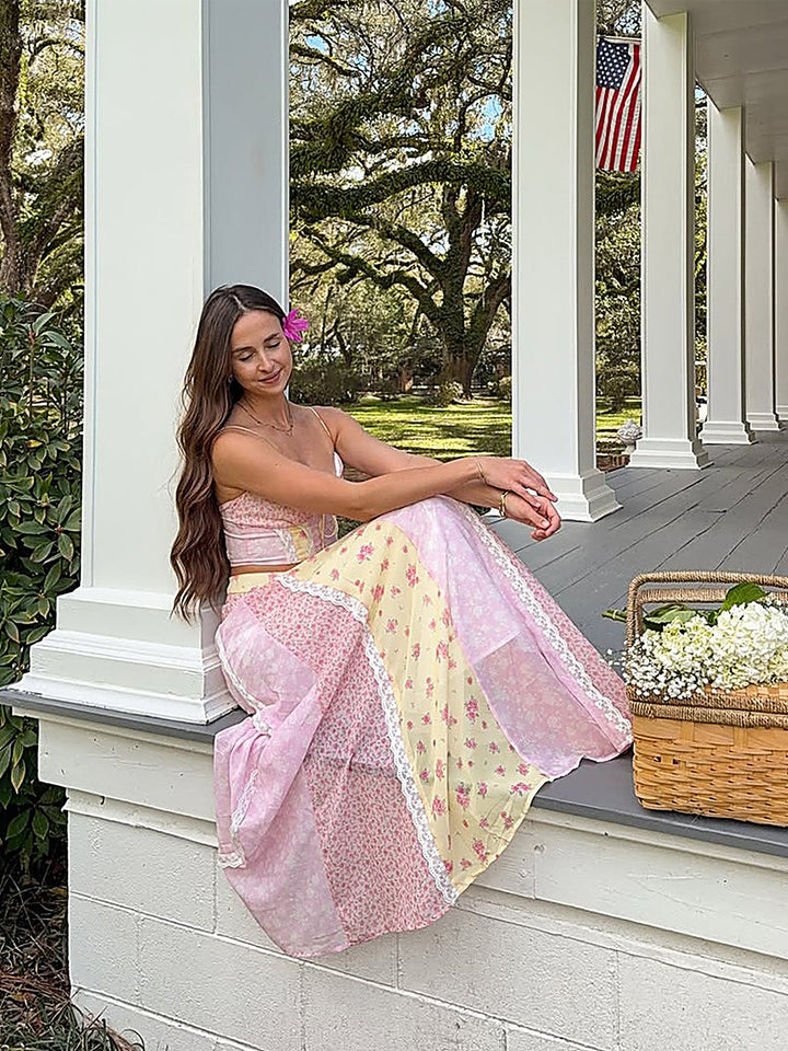 Pastoral Floral Cami Top + Skirt Set
