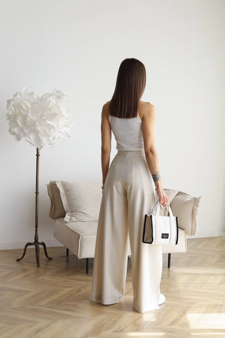 Women's High-Waisted Linen Wide Trousers - Effortless Elegance