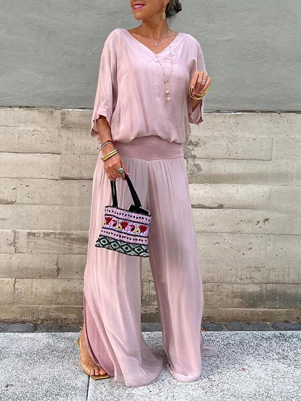 Women's Chiffon Wide-Leg Pants Two-Piece Set - Elegant & Breezy