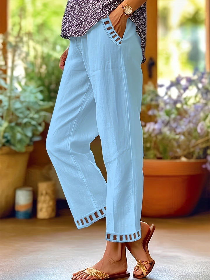 Women's Relaxed Contrast Trim Cropped Pants - Breezy Spring Style