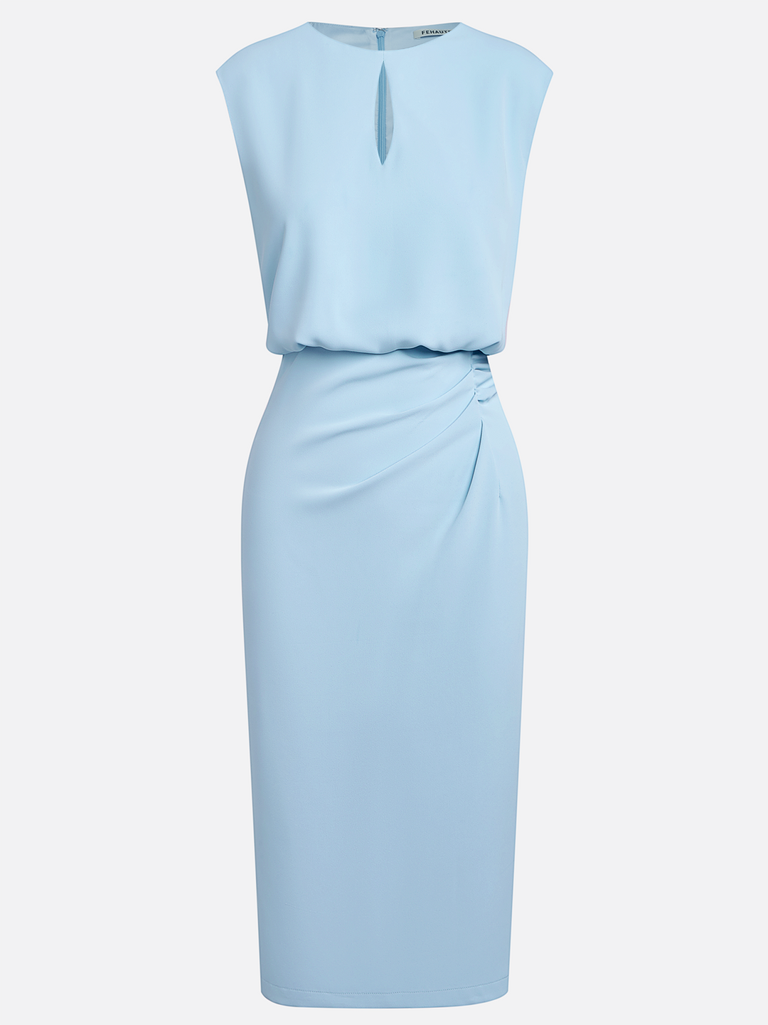 Women's Stretch Midi Dress with Side Drape - Effortless Elegance
