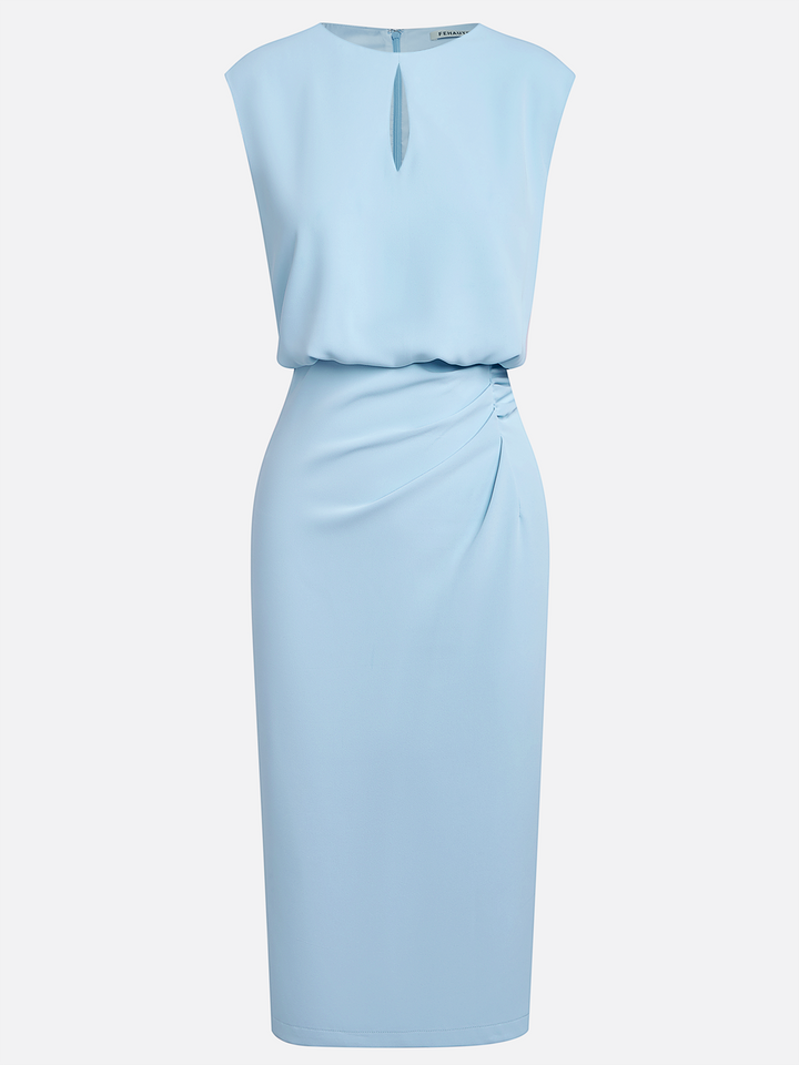 Women's Stretch Midi Dress with Side Drape - Effortless Elegance