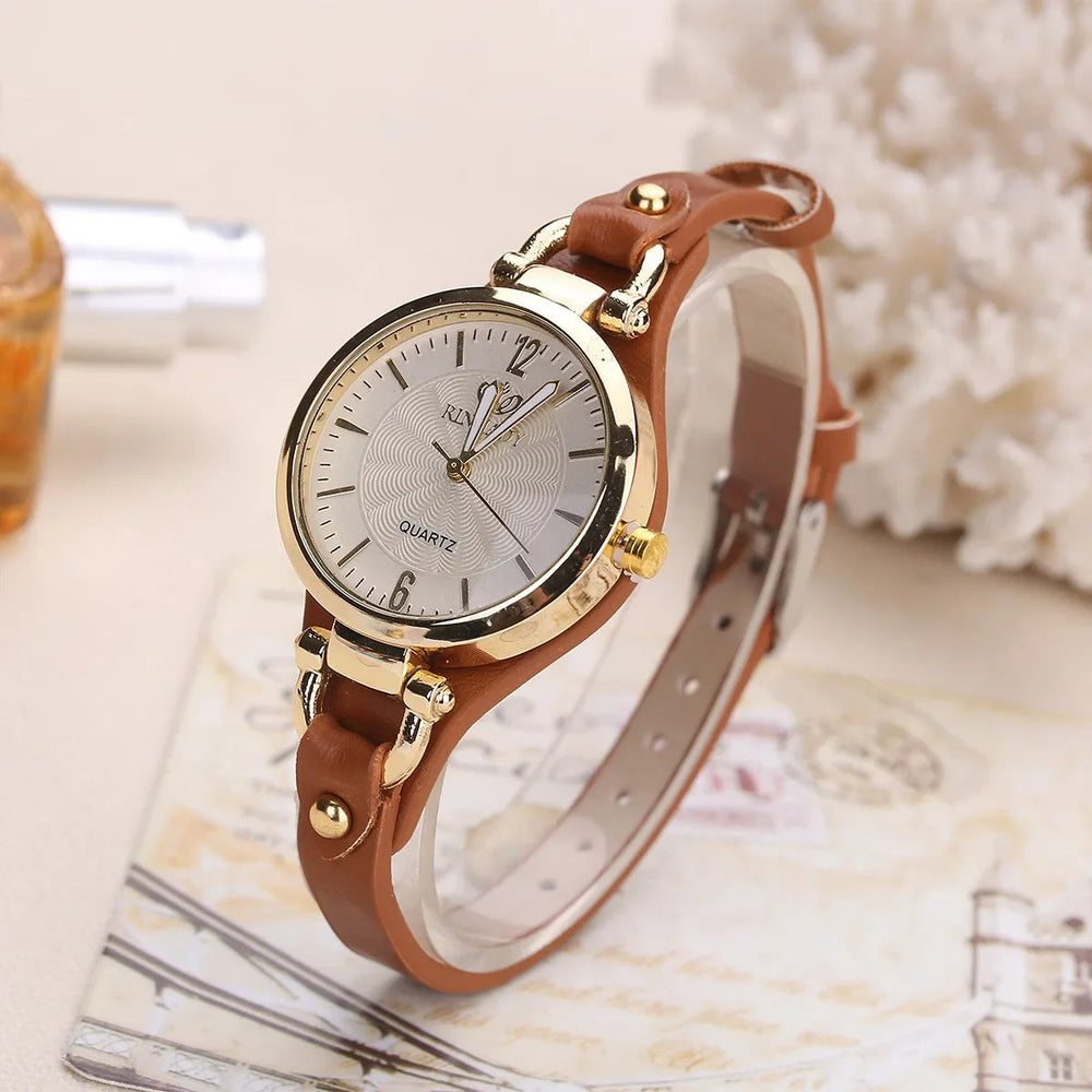 Women's Gold-Tone Watch – Vegan Leather Strap Dress Timepiece