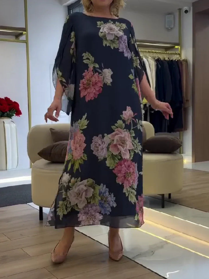 Women's Floral Print Chiffon Maxi Dress - Elegant Summer Occasion