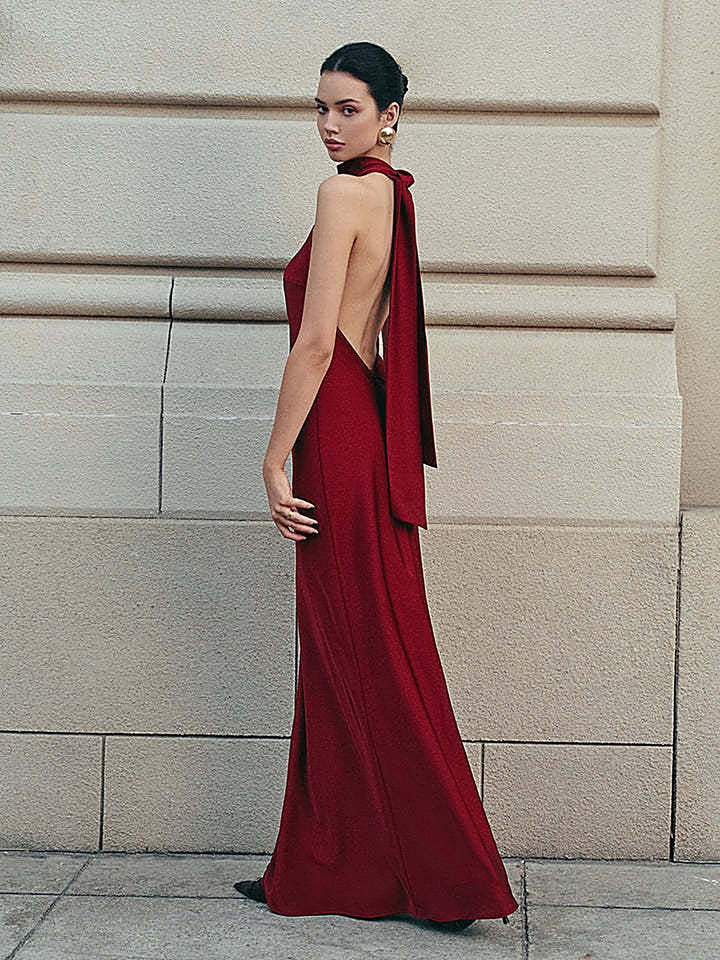Halter Neck Backless Mermaid Evening Gown