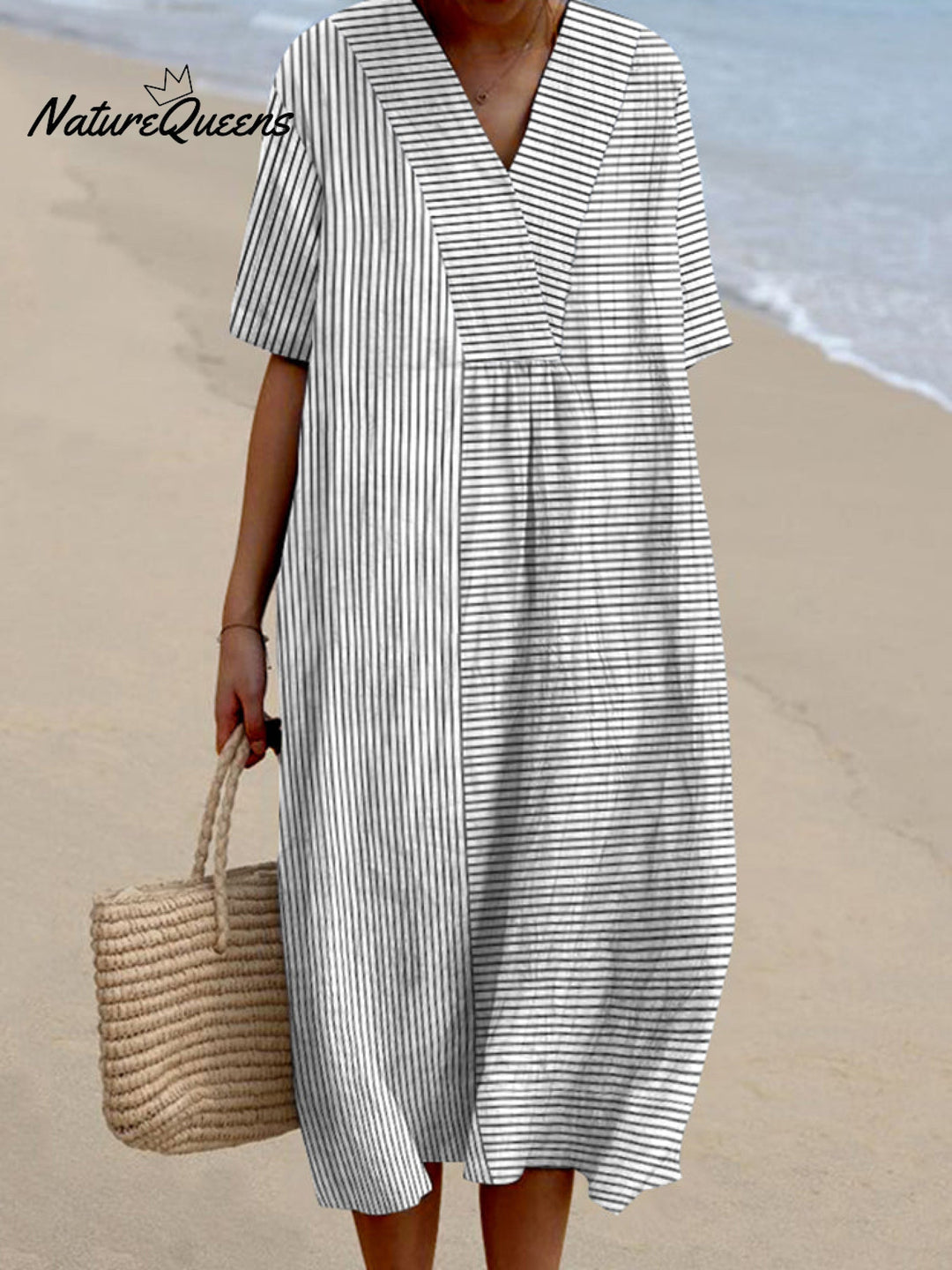 Women's Vintage Striped Dress - Minimalistic & Timeless