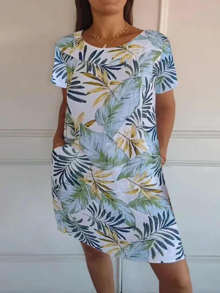 Women's Cotton-Linen Dress with Pockets - Botanical Summer Style