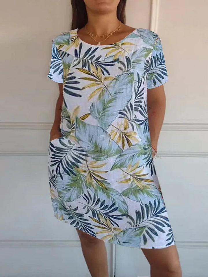 Women's Cotton-Linen Dress with Pockets - Botanical Summer Style