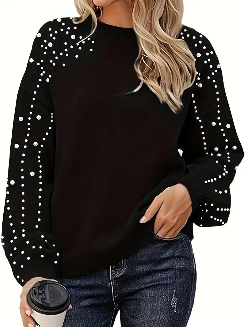 Women's Pearl Charm Knit Sweater - Cozy & Elegant Style
