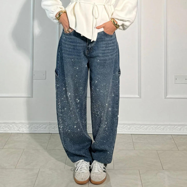 Women's Starry Denim Cargo Pants - Versatile & Comfortable