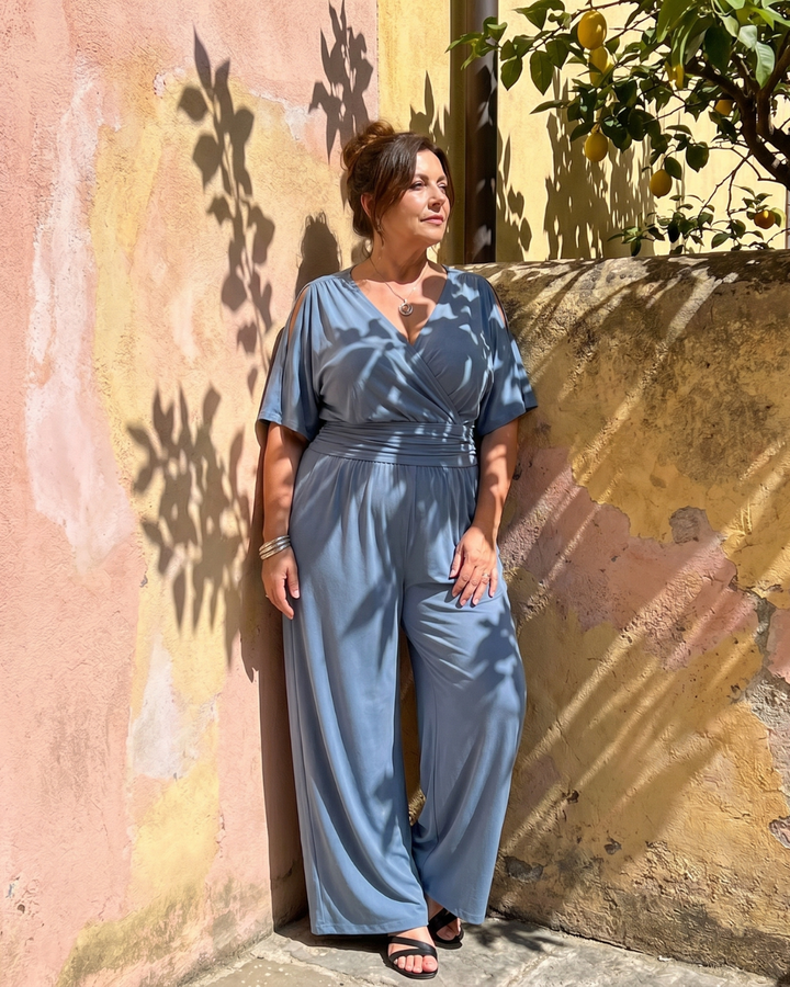 Women's Cold Shoulder Wrap Waist Relaxed Jumpsuit - Effortless Day to