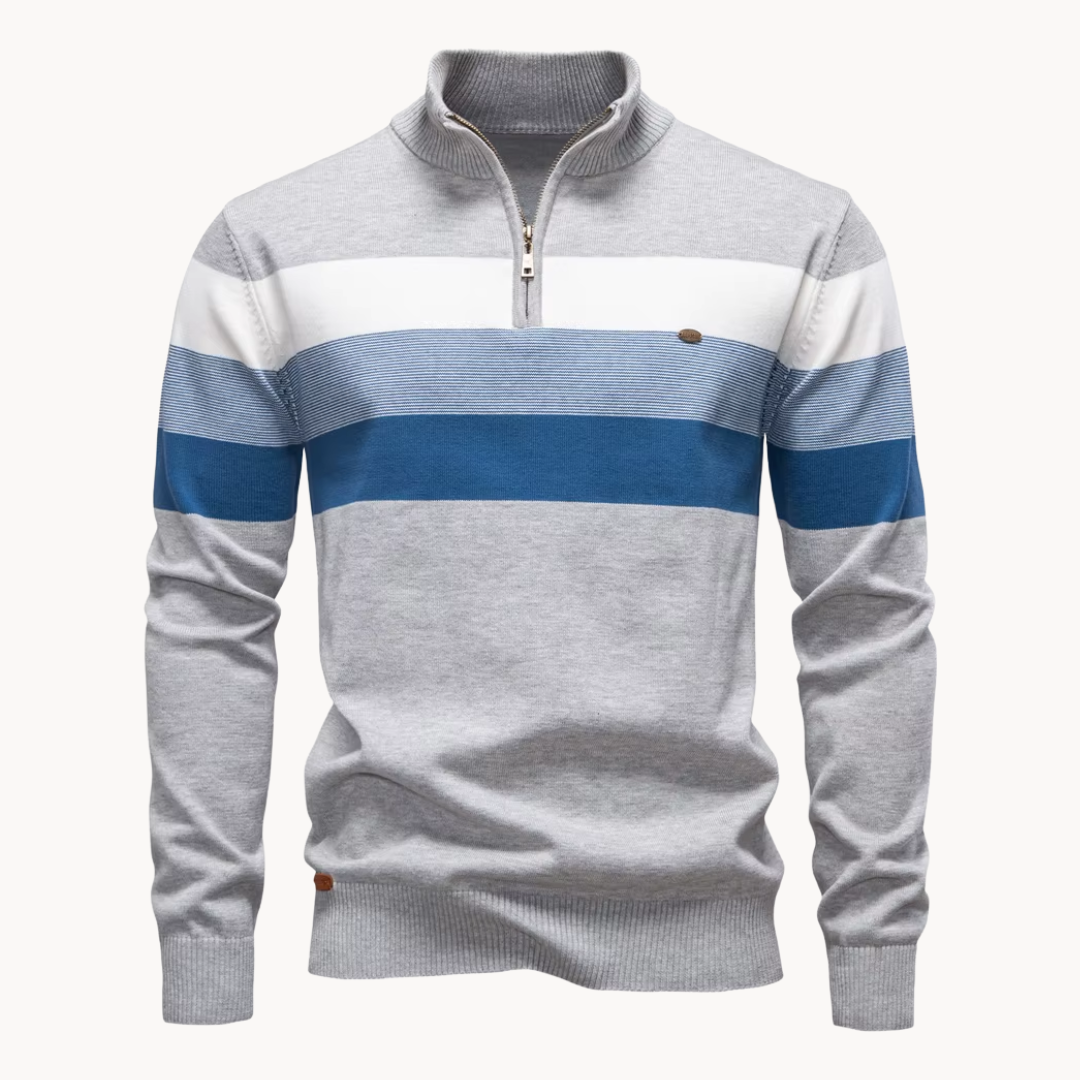 Men's Cotton Quarter-Zip Jumper – Striped Stretch Knit