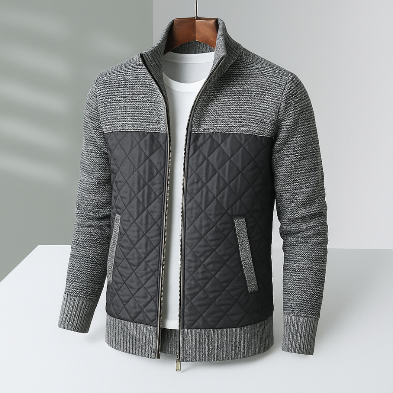 Men's Quilted Hybrid Jacket – Knit-Sleeve Funnel-Neck Layer