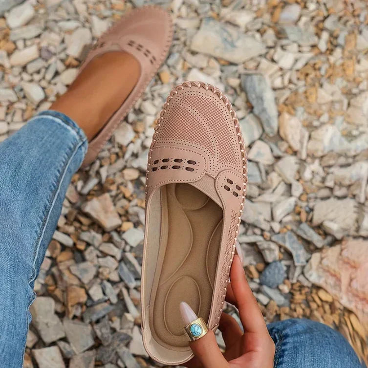 Women's Laser-Cut Leather Slip-On Flats - Breathable Style