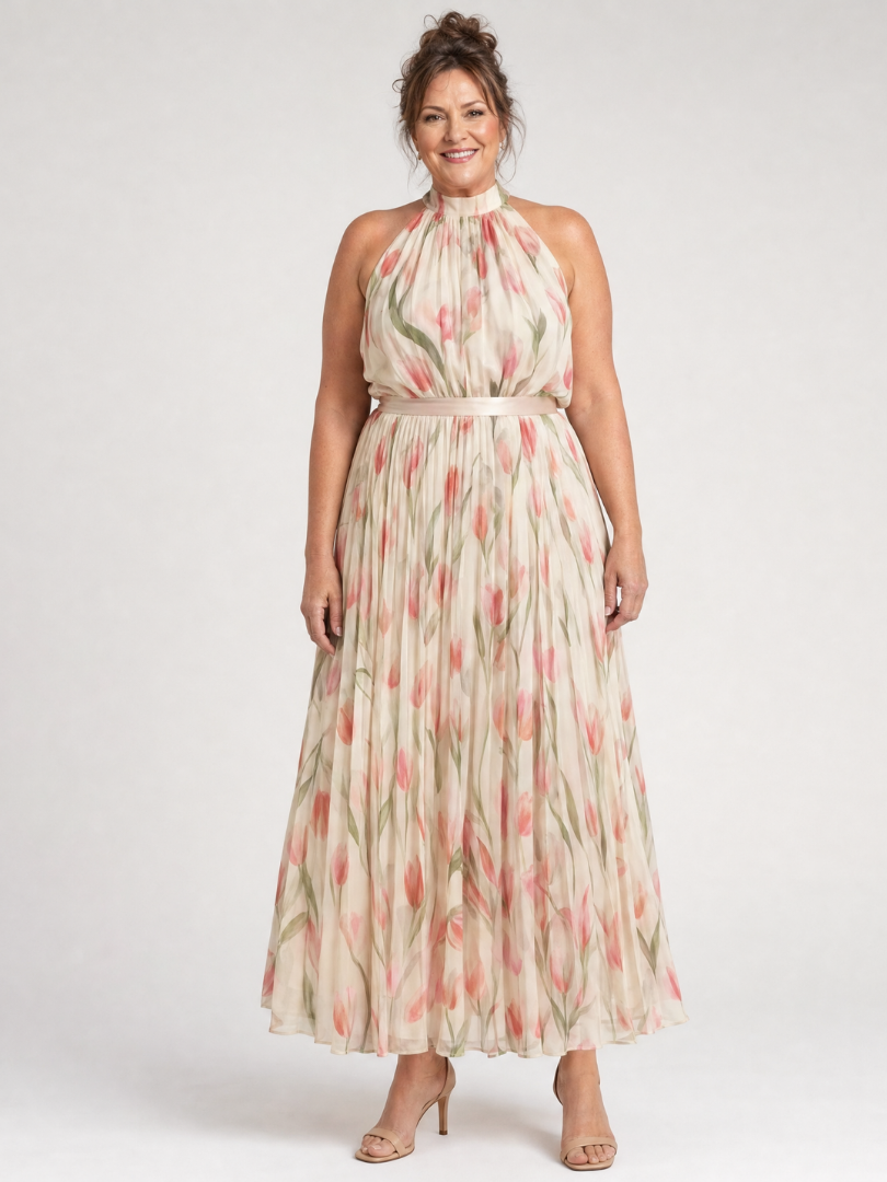 Women's Floral Halter Neck Midi Dress - Breezy Warm Weather Staple