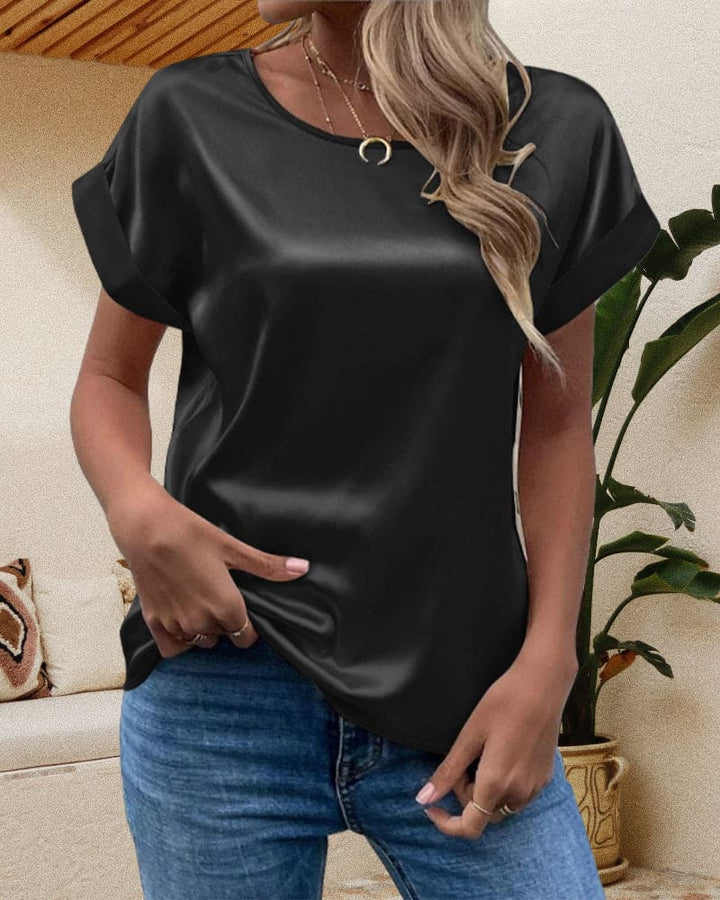 Women's Sophia Short Sleeve Relaxed Fit Satin Blouse - Elegant