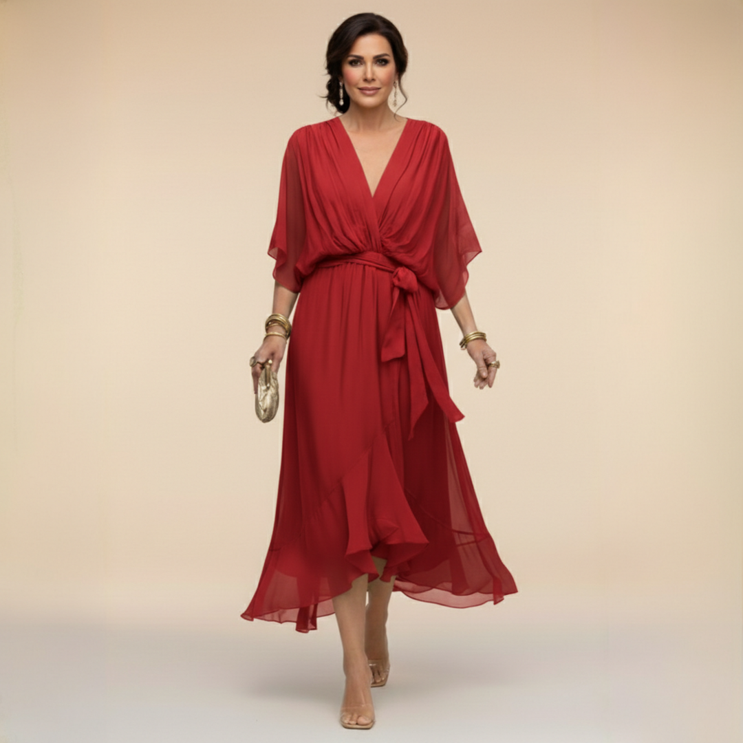 Women's Chiffon V-Neck Dress - Lightweight & Elegant