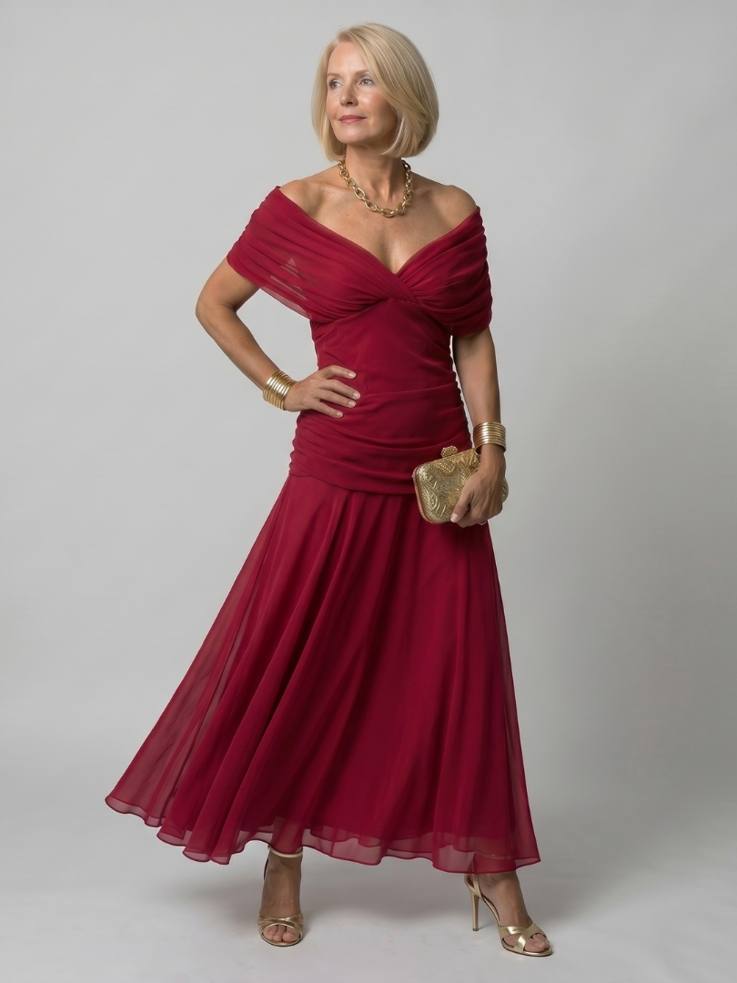 Women's Off-Shoulder Flow Midi Dress – Lightweight & Breezy