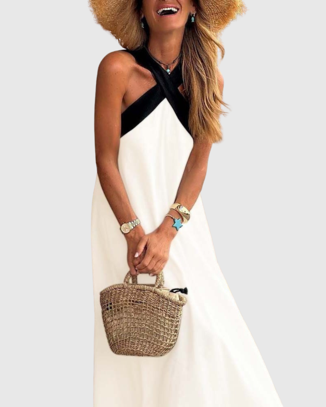 Women's Cross-Neck Dress - Effortless Summer Elegance