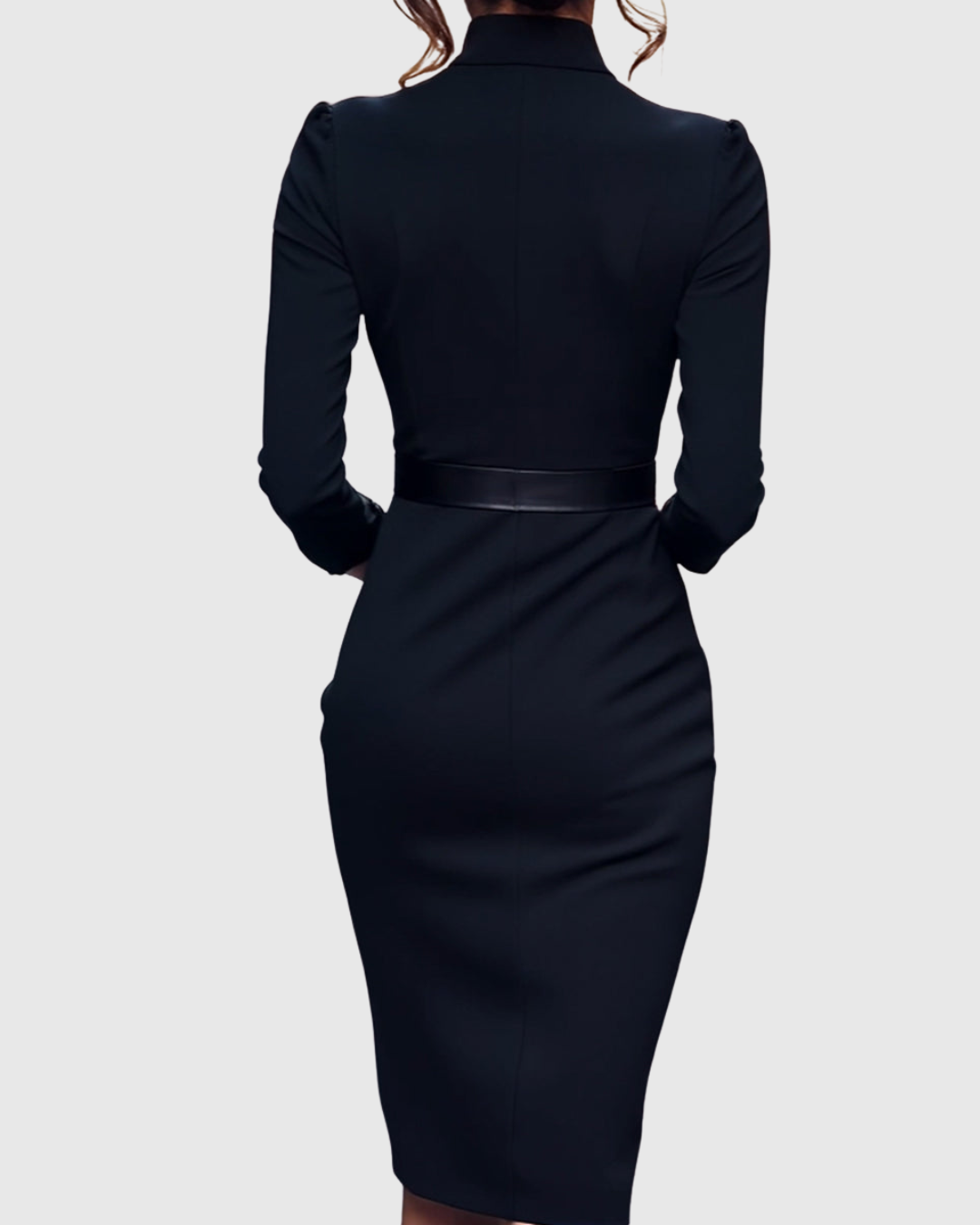 Women's Polyester Midi Dress - Mock Wrap & Belted Fit