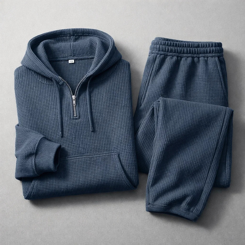 Men's Waffle-Knit Set – Quarter-Zip Hoodie & Joggers