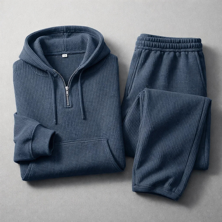 Men's Waffle-Knit Set – Quarter-Zip Hoodie & Joggers