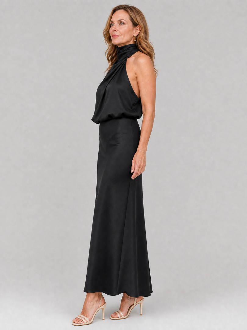 Women's Sleeveless Draped Neck Midi Dress - Effortless Day to Night