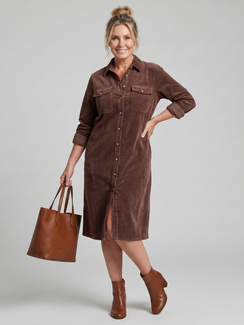Women's Pema Midi Dress - Long Sleeve with Patch Pockets