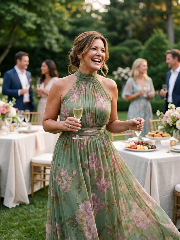 Women's Floral Gathered Halter Midi Dress - Effortless Summer Style