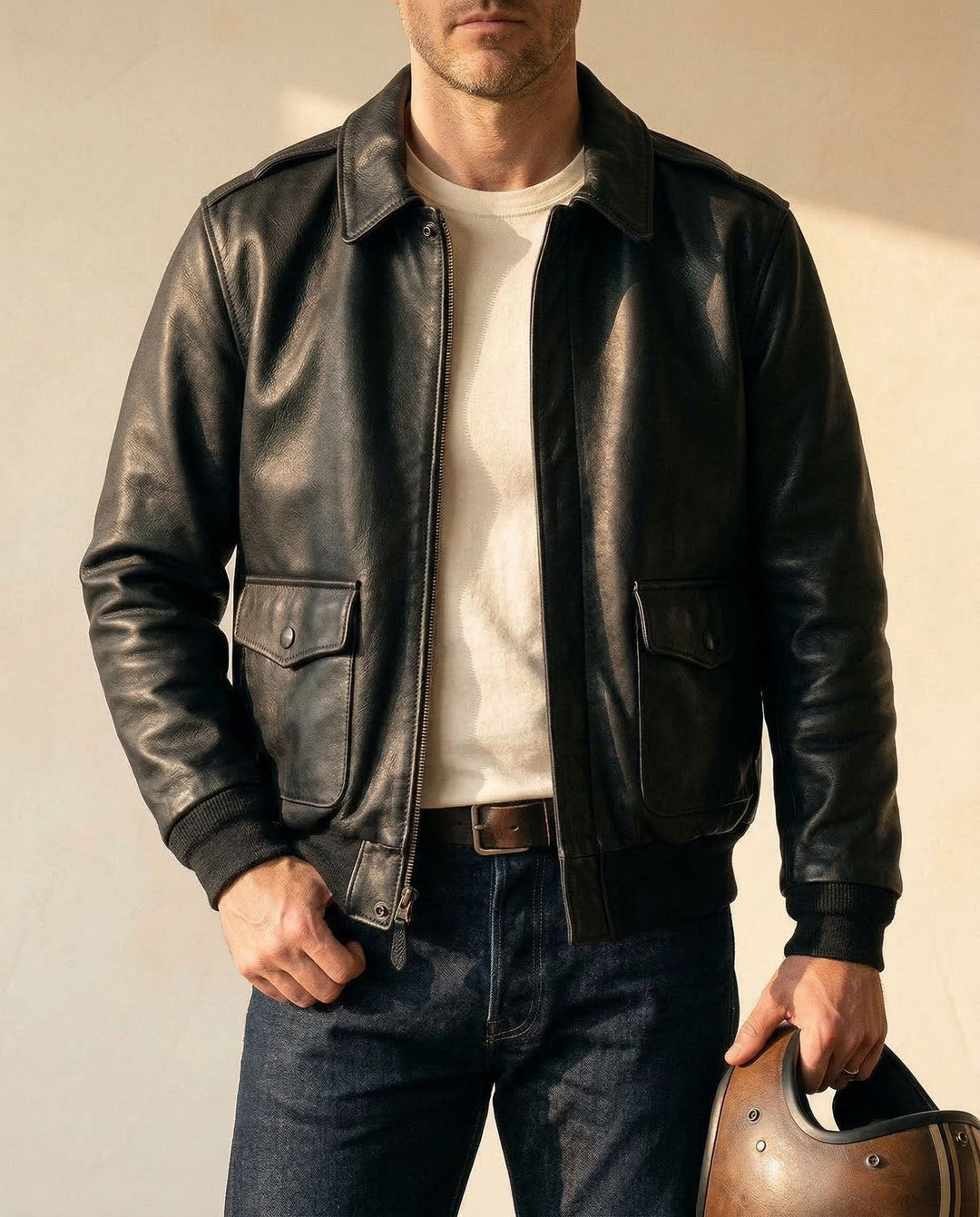 Men's Leather Aviator Jacket – Classic Biker Outerwear