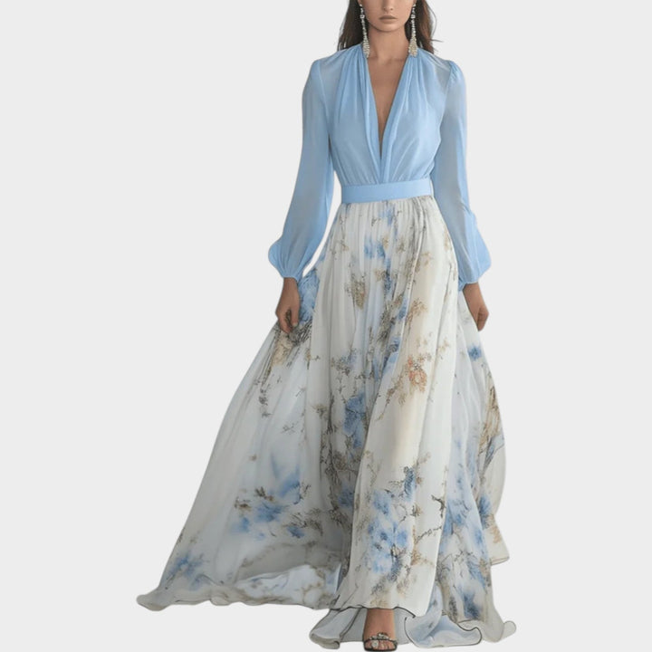 Women's Floral Chiffon Maxi Dress - Romantic & Flowing