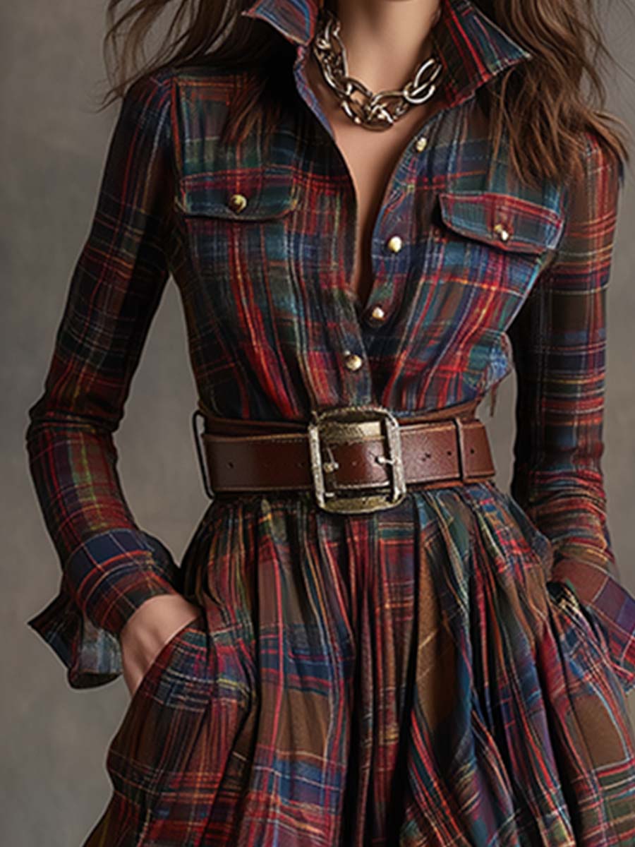 Women's Plaid Maxi Shirt Dress - Effortlessly Elegant & Timeless