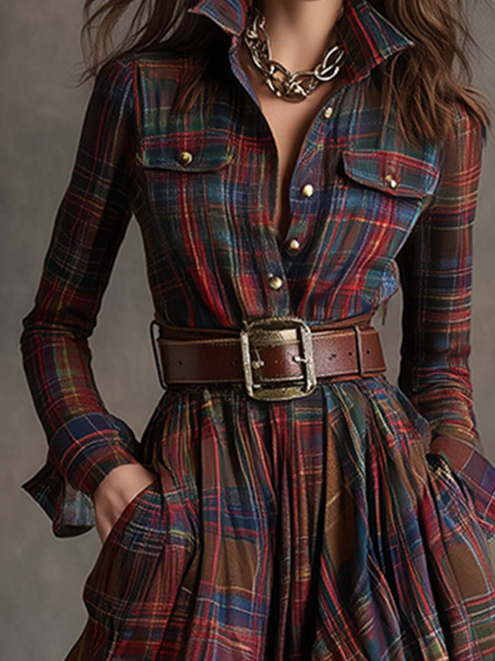 Women's Plaid Maxi Shirt Dress - Effortlessly Elegant & Timeless