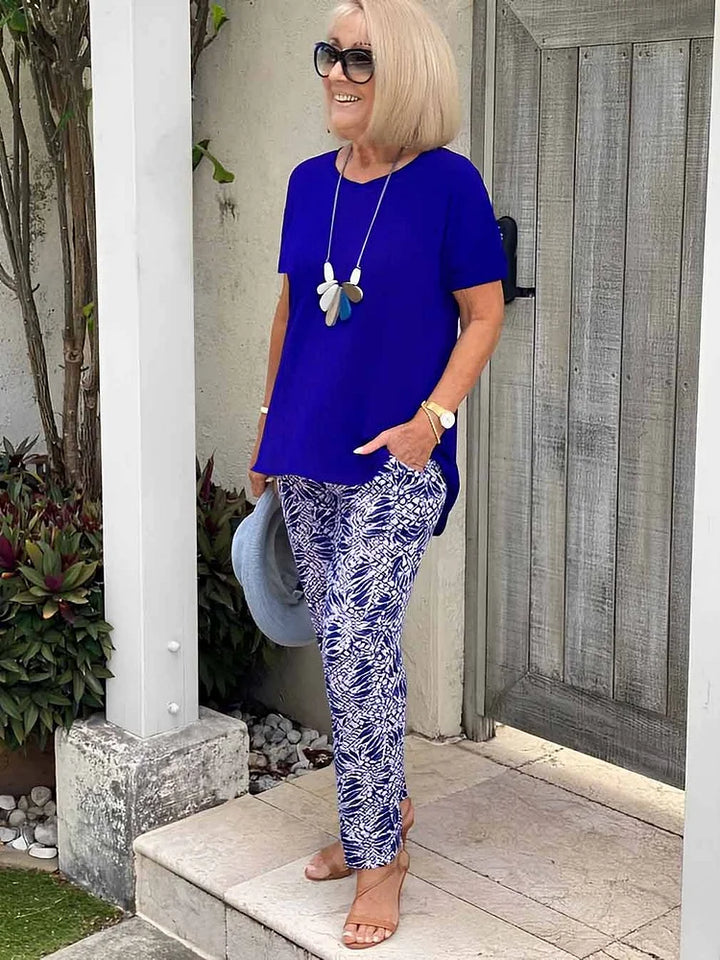 Women's Cotton-Blend Printed Relaxed Fit Outfit Set - Vacation Ready