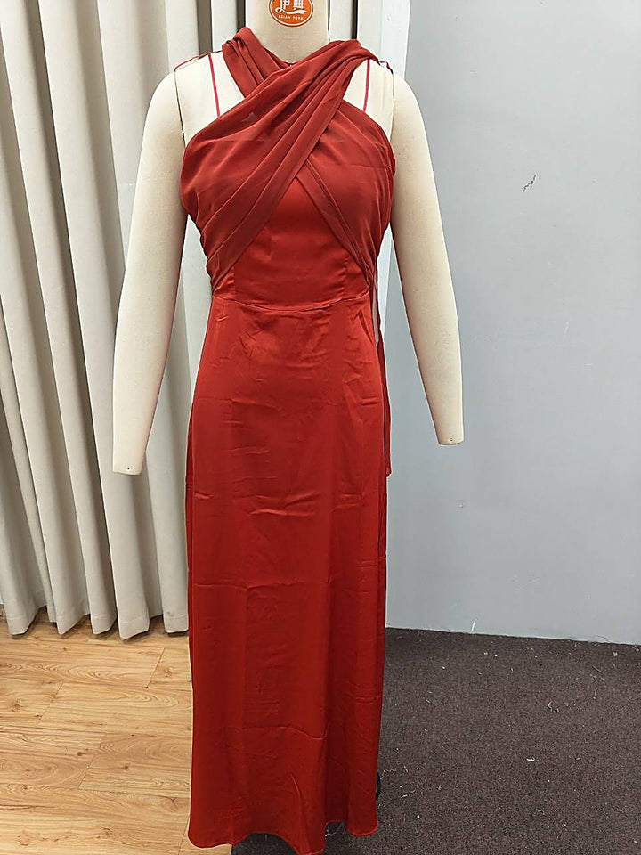 Asymmetric Scarf-Neck Tube Maxi Dress