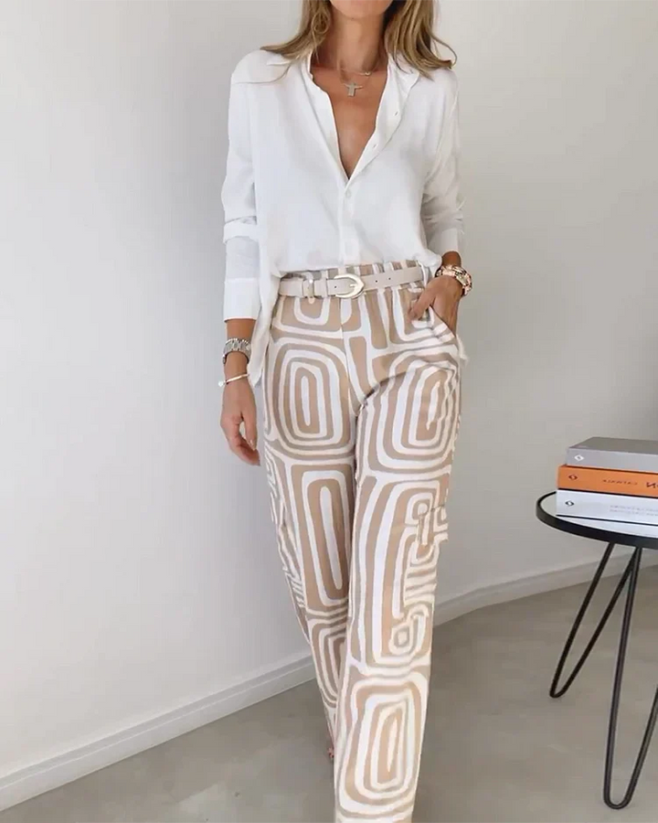 Women's Geometric Print Two-Piece Set - Effortless Elegance