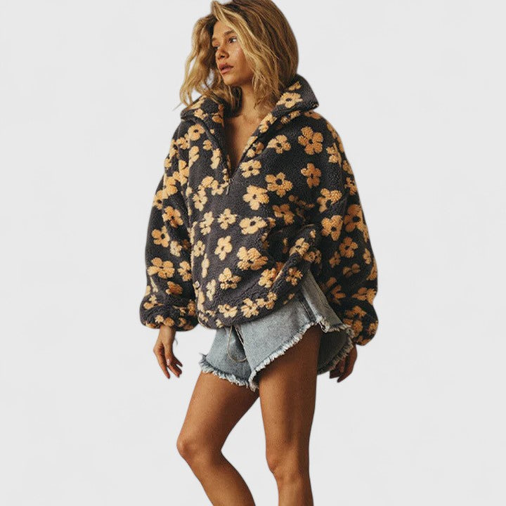 Women's Printed Sherpa Pullover - Cozy & Whimsical