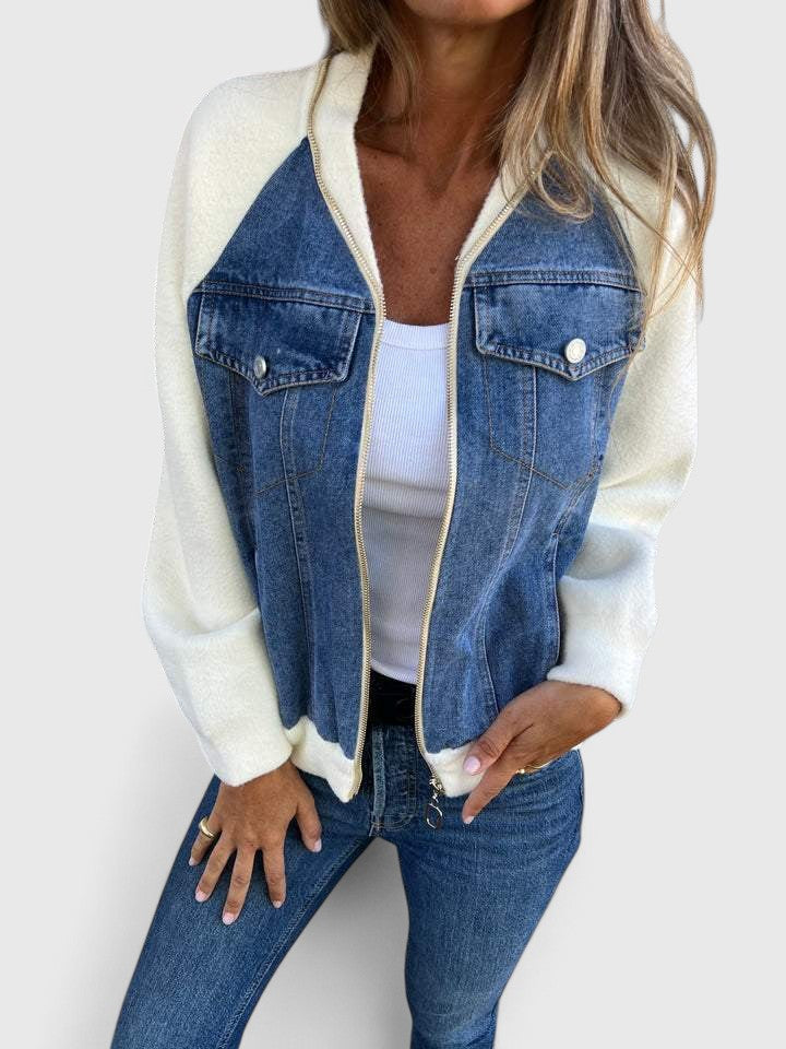 Women's Denim Jacket with Contrast Sleeves - Everyday Layering