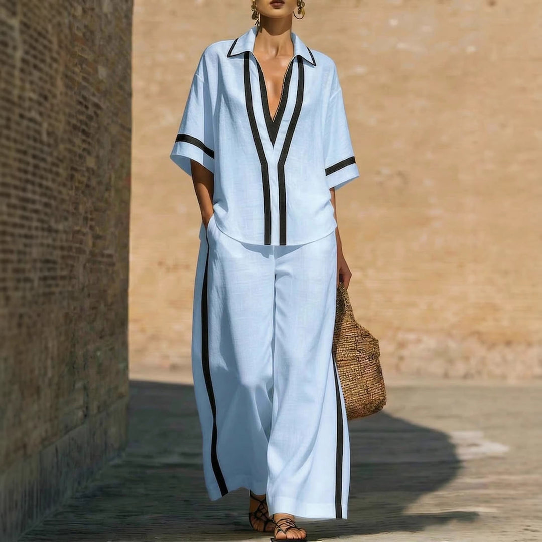 Women's Two Piece Coordinated Set with Contrast Lines