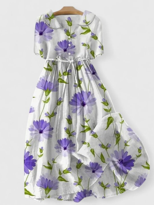 Women's Cotton Linen Elegant Midi Dress - Everyday Comfort