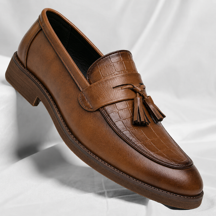 Men's Leather Tassel Loafers – Italian Croc-Embossed Slip-On