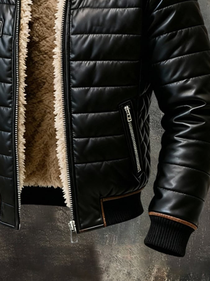 Women's Black Quilted Jacket with Sherpa Lining - Cozy Winter